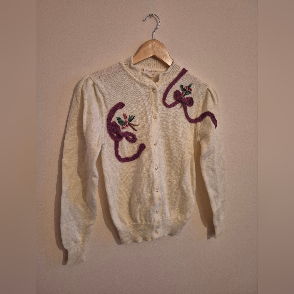 Vintage Cottagecore Bow Cardigan Small